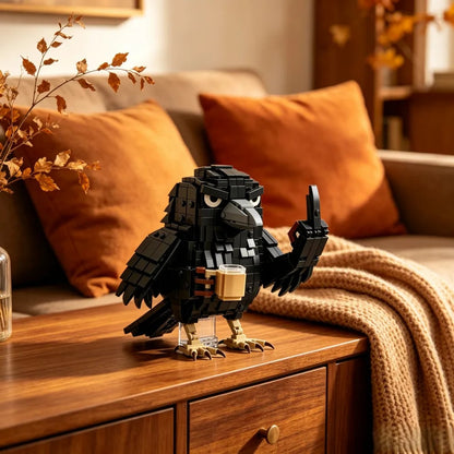🐦‍⬛ Sarcastic Coffee Crow-- Building Block Set – Funny Do Not Disturb Desk Decor
