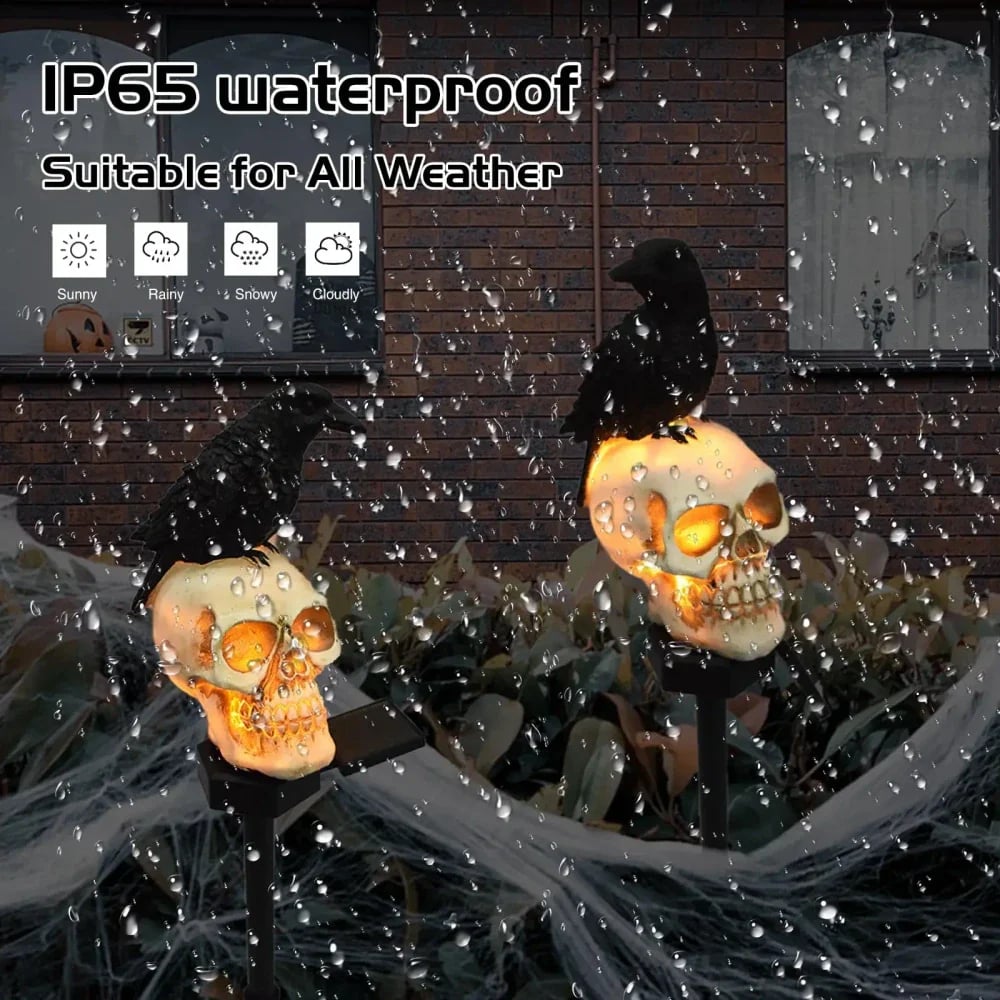 🐦‍⬛Animeret ravnekranium-havespyd på solenergi💀 | Halloween-havedekoration til udendørs brug