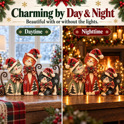 🎄 Vintage julekatte med LED-lys – 3 designs