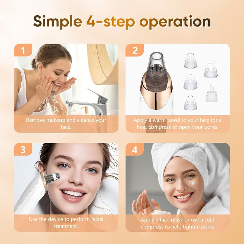 Rechargeable Pore Vacuum - 6-in-1 Blackhead Remover with Smart Display and Extraction Kit