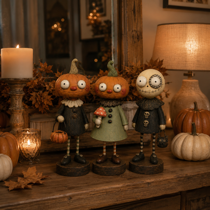 🎃 Rustikke Græskarvenner – Vintage Halloween Figurkollektion