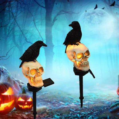 🐦‍⬛Animeret ravnekranium-havespyd på solenergi💀 | Halloween-havedekoration til udendørs brug