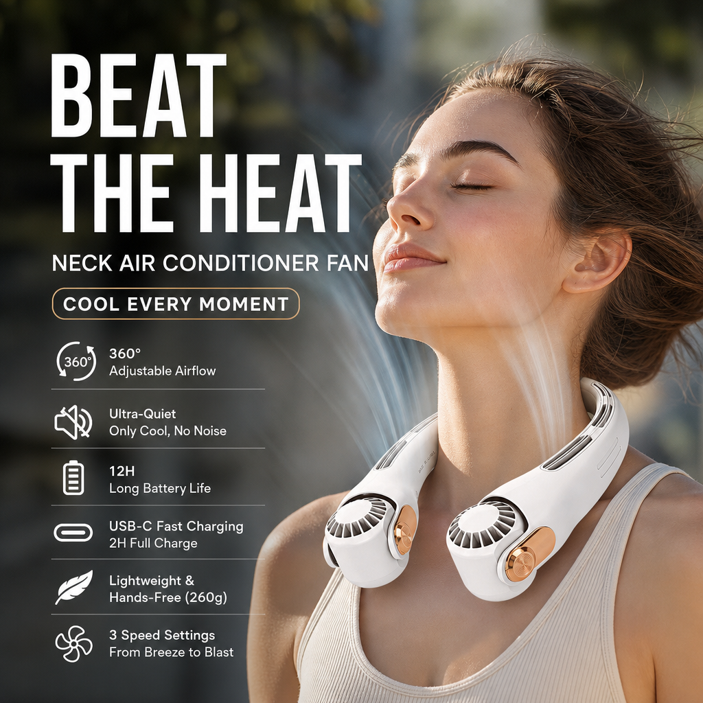 ⏰SIDSTE DAG SÆRPRIS KUN 249 KR.!!❄️ Hals-aircondition-ventilator – Ultrastille, 360° roterende og med 3 hastigheder. Håndfri afkøling og lang batterilevetid. Sommerens absolutte must-have! 😎🌬️