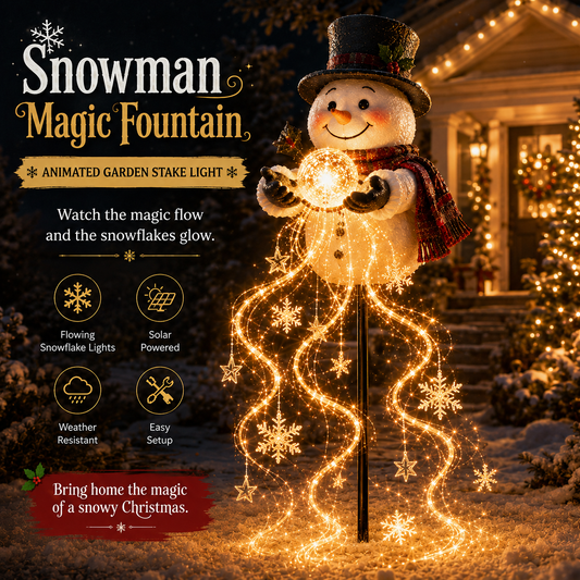 🎄 SPAR 49% | Snowman Magic Fountain™ – Solcelledrevet LED-Julebelysning Med Magiske Snefnug ❄️