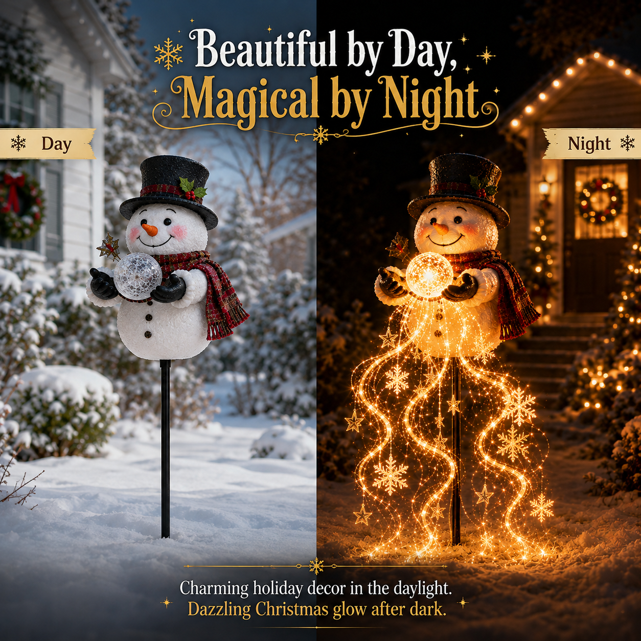 🎄 SPAR 49% | Snowman Magic Fountain™ – Solcelledrevet LED-Julebelysning Med Magiske Snefnug ❄️
