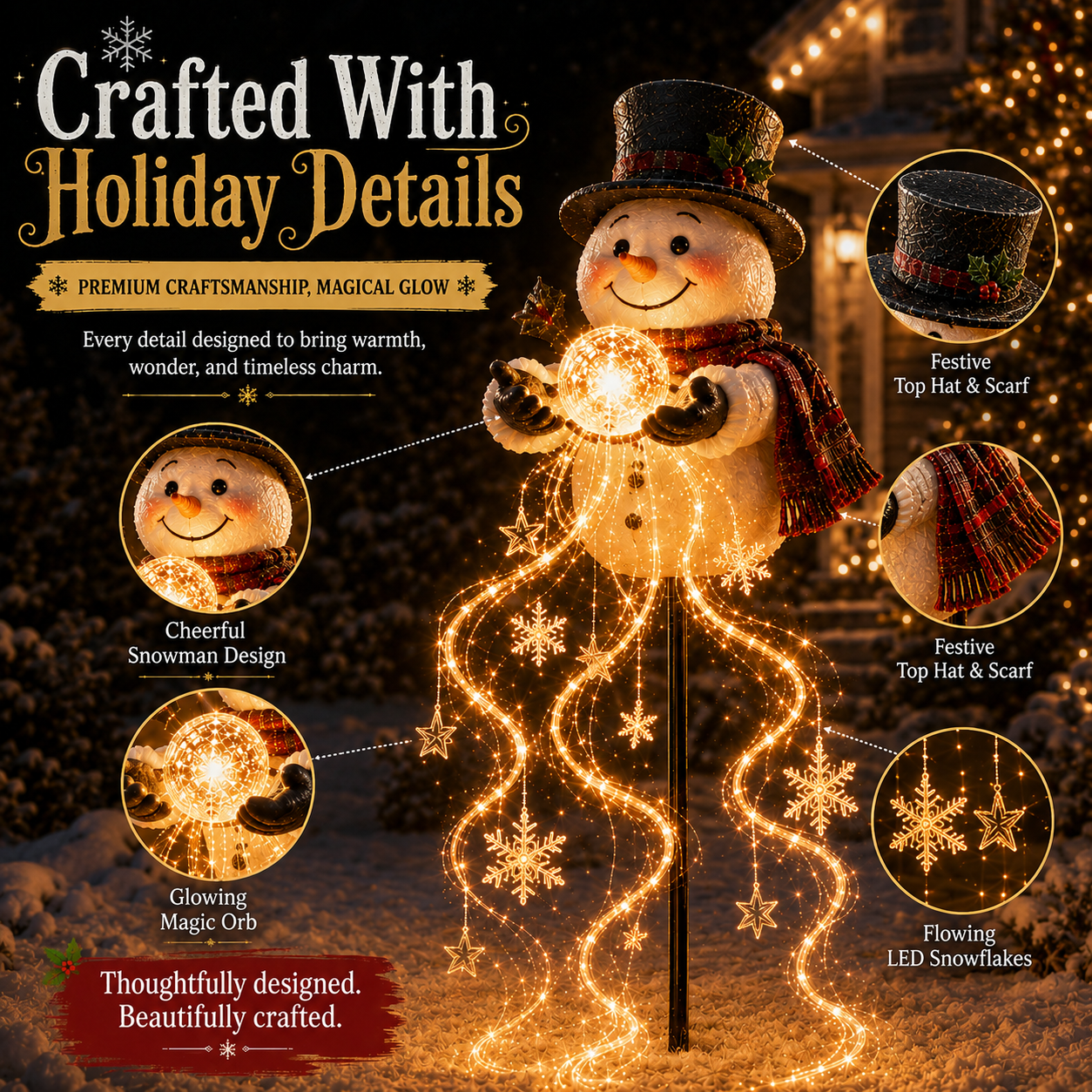 🎄 SPAR 49% | Snowman Magic Fountain™ – Solcelledrevet LED-Julebelysning Med Magiske Snefnug ❄️