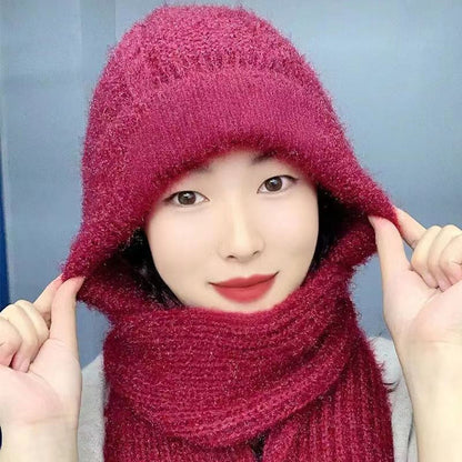 Damen Verdickter Warmer Einteiliger Hutschal/Women's thickened warm one-piece hooded scarf