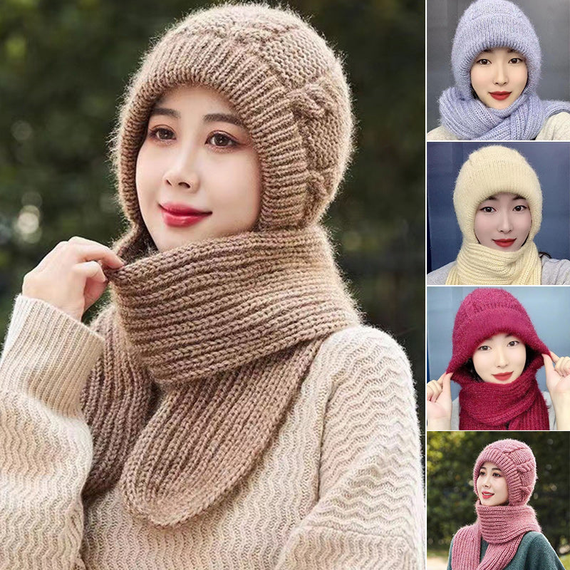 Damen Verdickter Warmer Einteiliger Hutschal/Women's thickened warm one-piece hooded scarf