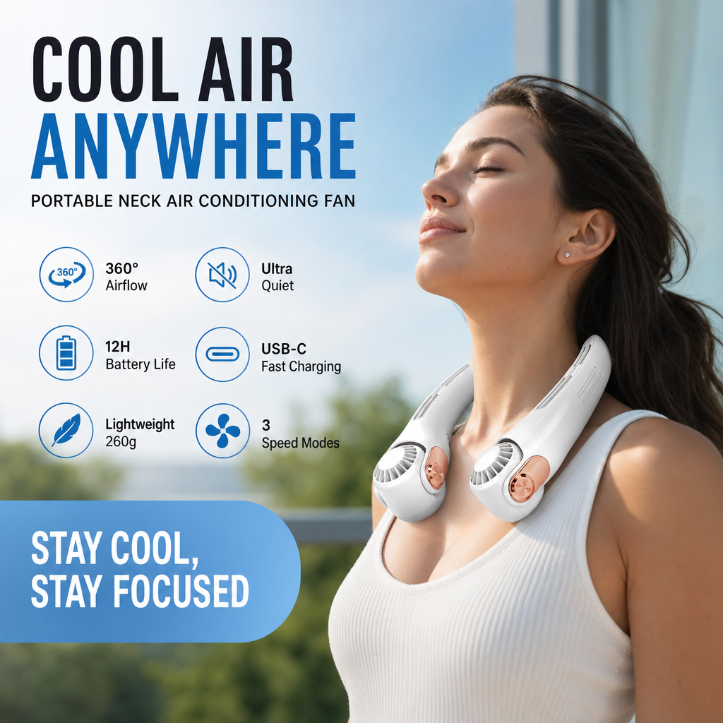 ⏰SIDSTE DAG SÆRPRIS KUN 249 KR.!!❄️ Hals-aircondition-ventilator – Ultrastille, 360° roterende og med 3 hastigheder. Håndfri afkøling og lang batterilevetid. Sommerens absolutte must-have! 😎🌬️