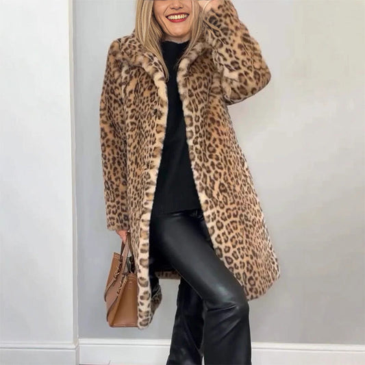 Naisten Leopardikuvioinen Keskipitkä Takki/Women's Leopard Print Mid-Length Jacket