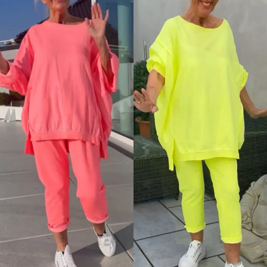 ⏳Rajoitettu aika 50 % alennus💥🥰Pyöreä kaula-aukko, jossa on halkio. Fluoresoiva vapaa-ajan puku naisille