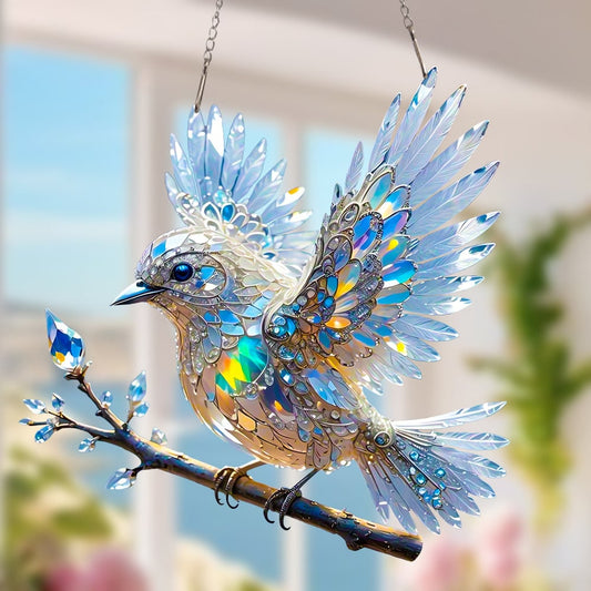 🐦✨ Kristallin sininen lintu taivaalla - lasimaalaustaiteen riipus