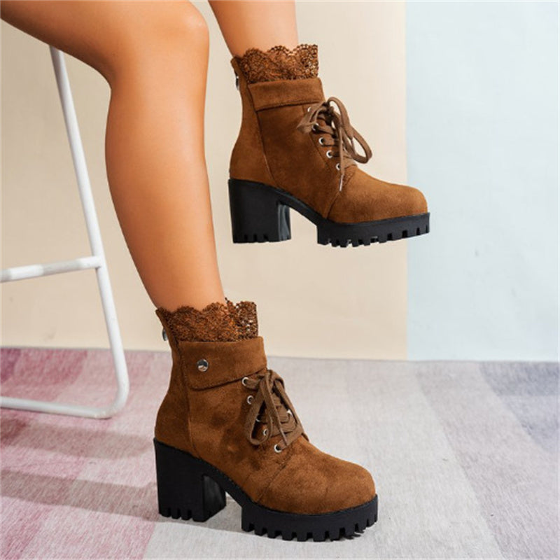 👢 Dame Chunky Heel Lace Ankle Booties