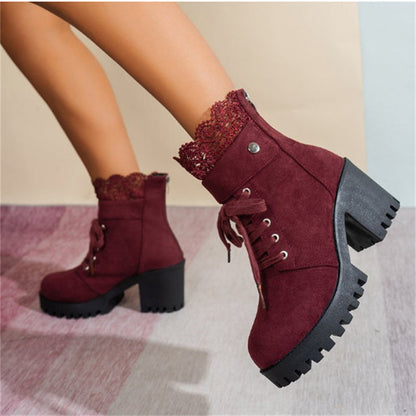 👢 Dame Chunky Heel Lace Ankle Booties