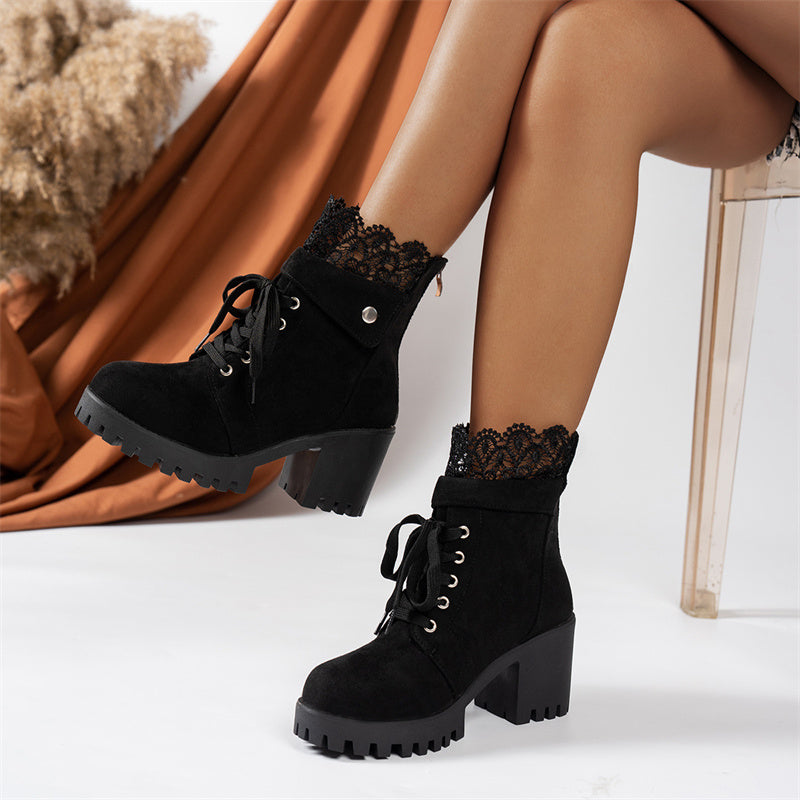 👢 Dame Chunky Heel Lace Ankle Booties
