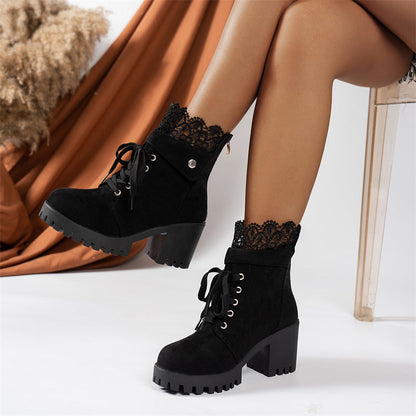 👢 Dame Chunky Heel Lace Ankle Booties