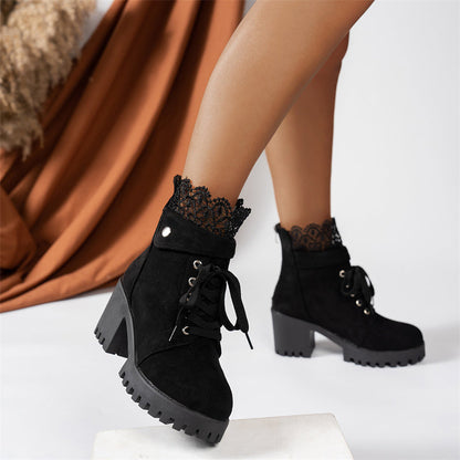 👢 Dame Chunky Heel Lace Ankle Booties