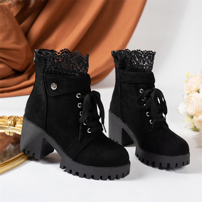 👢 Dame Chunky Heel Lace Ankle Booties