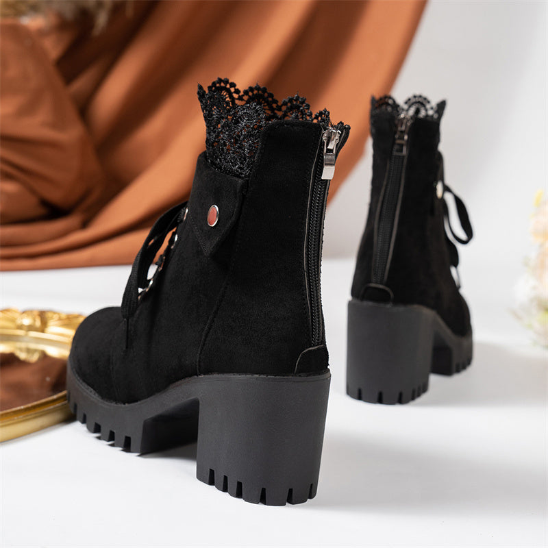 👢 Dame Chunky Heel Lace Ankle Booties