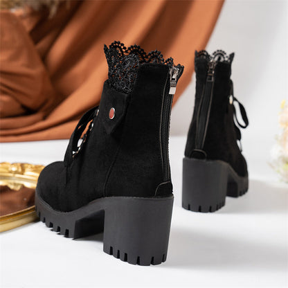 👢 Dame Chunky Heel Lace Ankle Booties