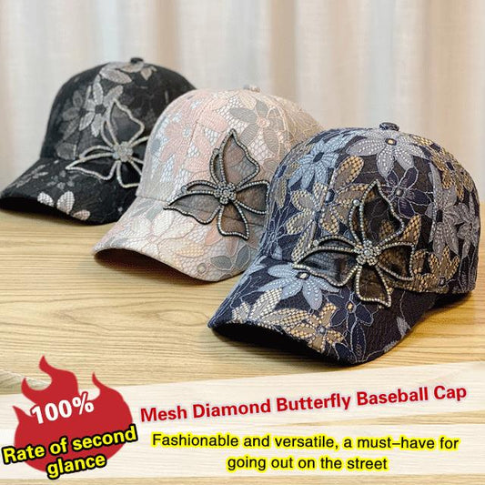 Gør din sommer stilfuld: Mesh-kasket med glitrende sommerfugle og krystaller 🦋✨