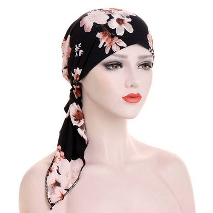 👒 BEGRÆNSET TID -50%! ✨ Forbundet tørklæde-turban med blomsterprint til kvinder – Blød, elastisk, alsidig 🌸