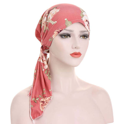 👒 BEGRÆNSET TID -50%! ✨ Forbundet tørklæde-turban med blomsterprint til kvinder – Blød, elastisk, alsidig 🌸