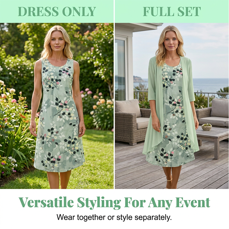 🏆 SIDSTE DAG MED 50% RABAT🔥 Elegant chiffonkjole & cardigan 2-delt sæt til kvinder | Fri fragt