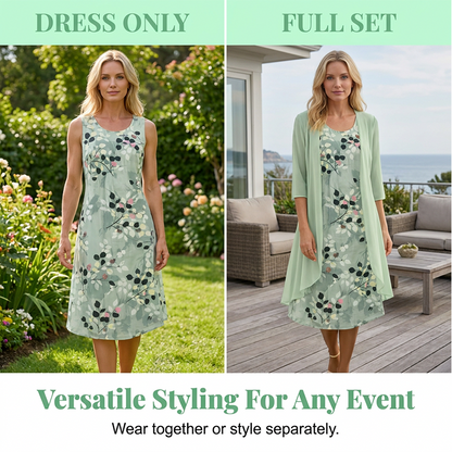 🏆 SIDSTE DAG MED 50% RABAT🔥 Elegant chiffonkjole & cardigan 2-delt sæt til kvinder | Fri fragt