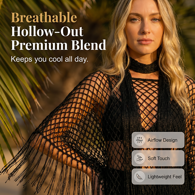 🏆 Sidste dag med særpris 99,- kr.! 💐Metallisk hæklet cover-up til sommeren – Let, flagrende & ubesværet stilfuldt sommeroutfit