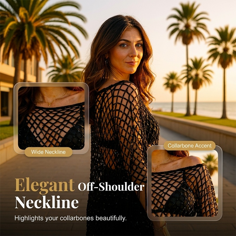 🏆 Sidste dag med særpris 99,- kr.! 💐Metallisk hæklet cover-up til sommeren – Let, flagrende & ubesværet stilfuldt sommeroutfit