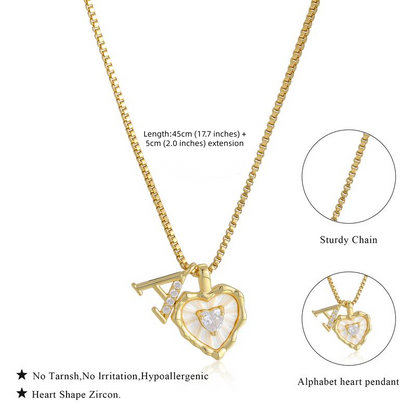 💎 BEGRÆNSET TID 50% RABAT! 💥 Hjerteformet Bogstav Micro Pave Kædehalskæde – Initial Vedhæng, Titanium Stål, Justerbar ✨