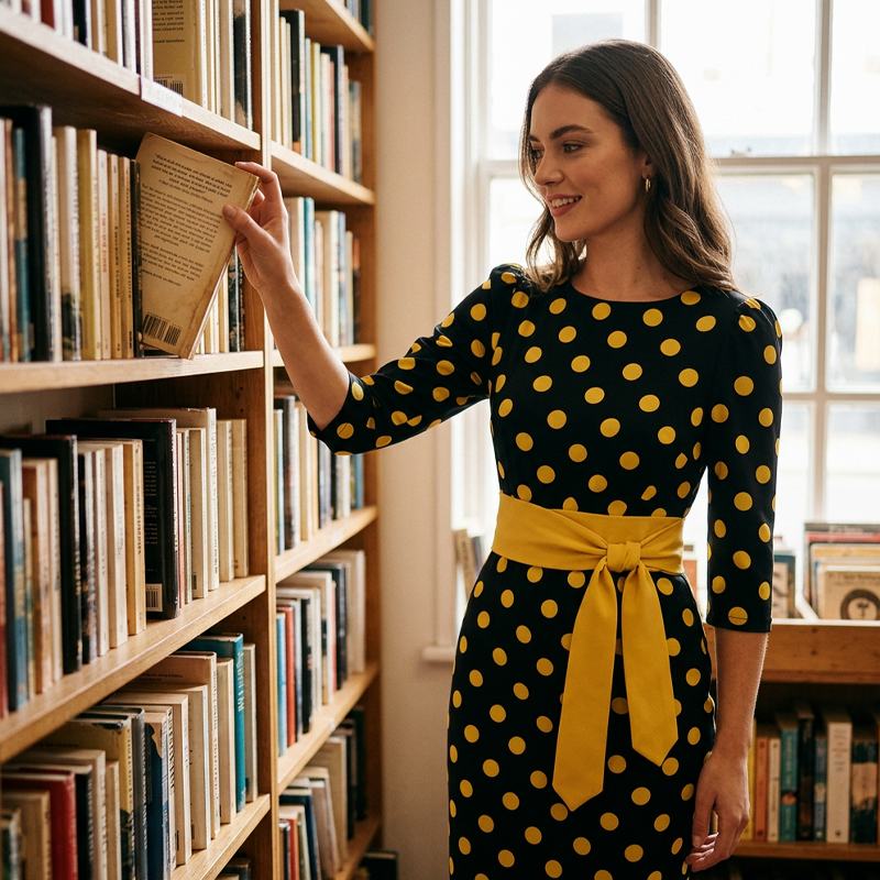Retro elegant polkaprikket kjole til kvinder