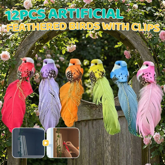 🐦 Kunstige fjerede fugle med clips (12 stykker pr. pakke)