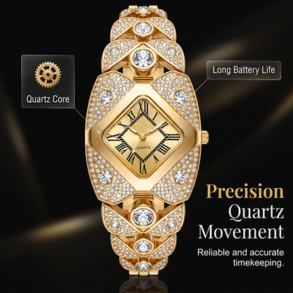 💎 Rhombus Sparkle Watch – Geometrisk Kvartsur med Funklende Rhinsten ✨