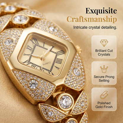 💎 Rhombus Sparkle Watch – Geometrisk Kvartsur med Funklende Rhinsten ✨