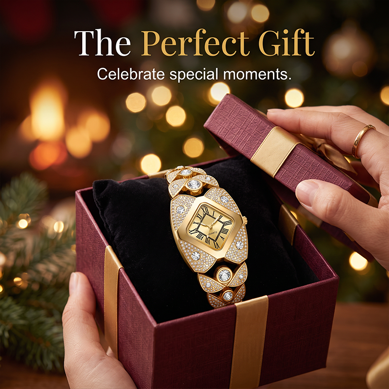 💎 Rhombus Sparkle Watch – Geometrisk Kvartsur med Funklende Rhinsten ✨