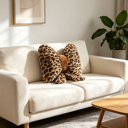 🐆🎀 Leopard Print Sløjfe Pude – Luksuriøs lændestøtte til dit hjem
