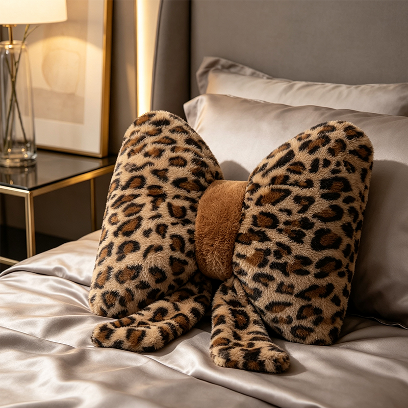 🐆🎀 Leopard Print Sløjfe Pude – Luksuriøs lændestøtte til dit hjem