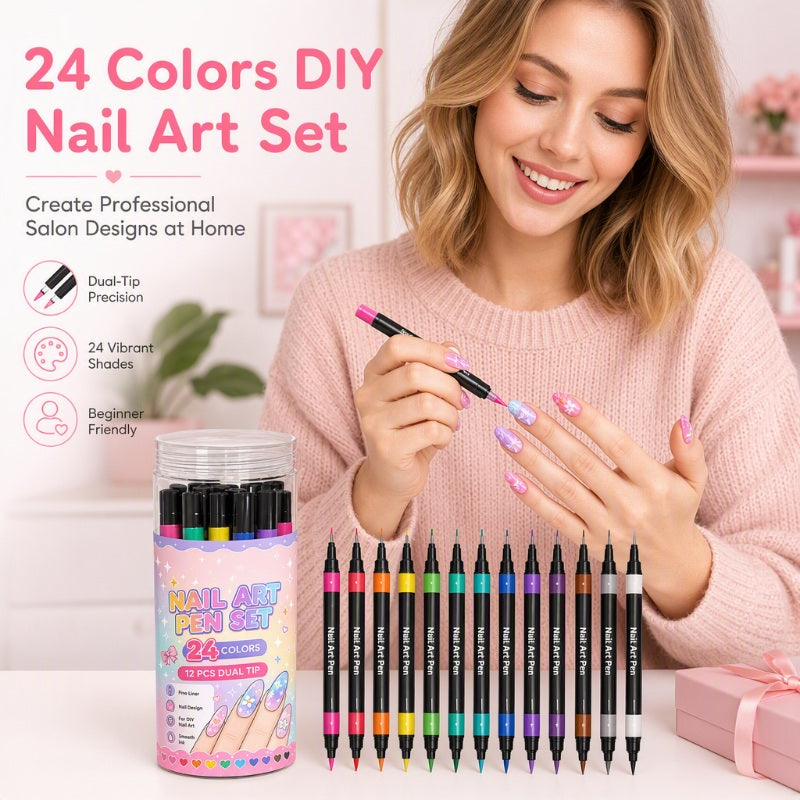 💅 Dobbelt sidede neglekunst-penne — 24 farver til hjemmelavet manicure