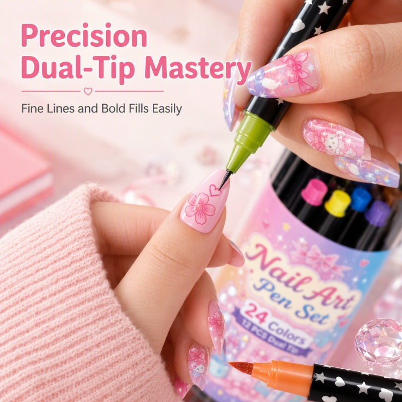 💅 Dobbelt sidede neglekunst-penne — 24 farver til hjemmelavet manicure