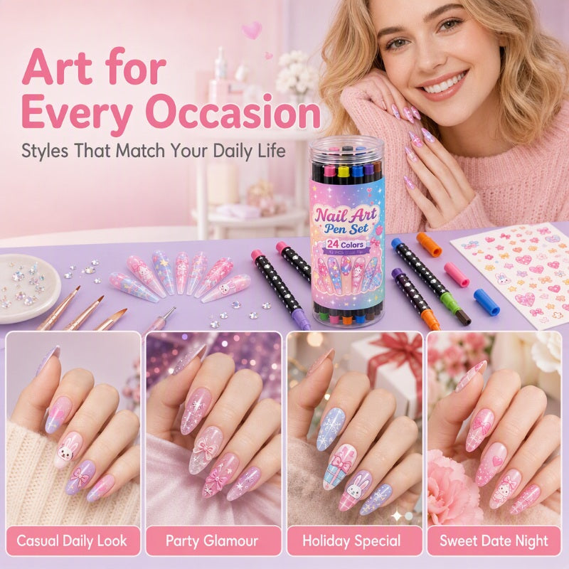 💅 Dobbelt sidede neglekunst-penne — 24 farver til hjemmelavet manicure
