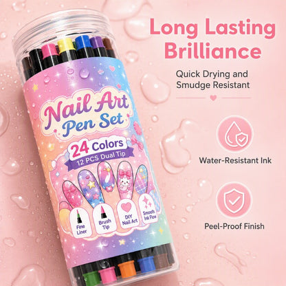 💅 Dobbelt sidede neglekunst-penne — 24 farver til hjemmelavet manicure
