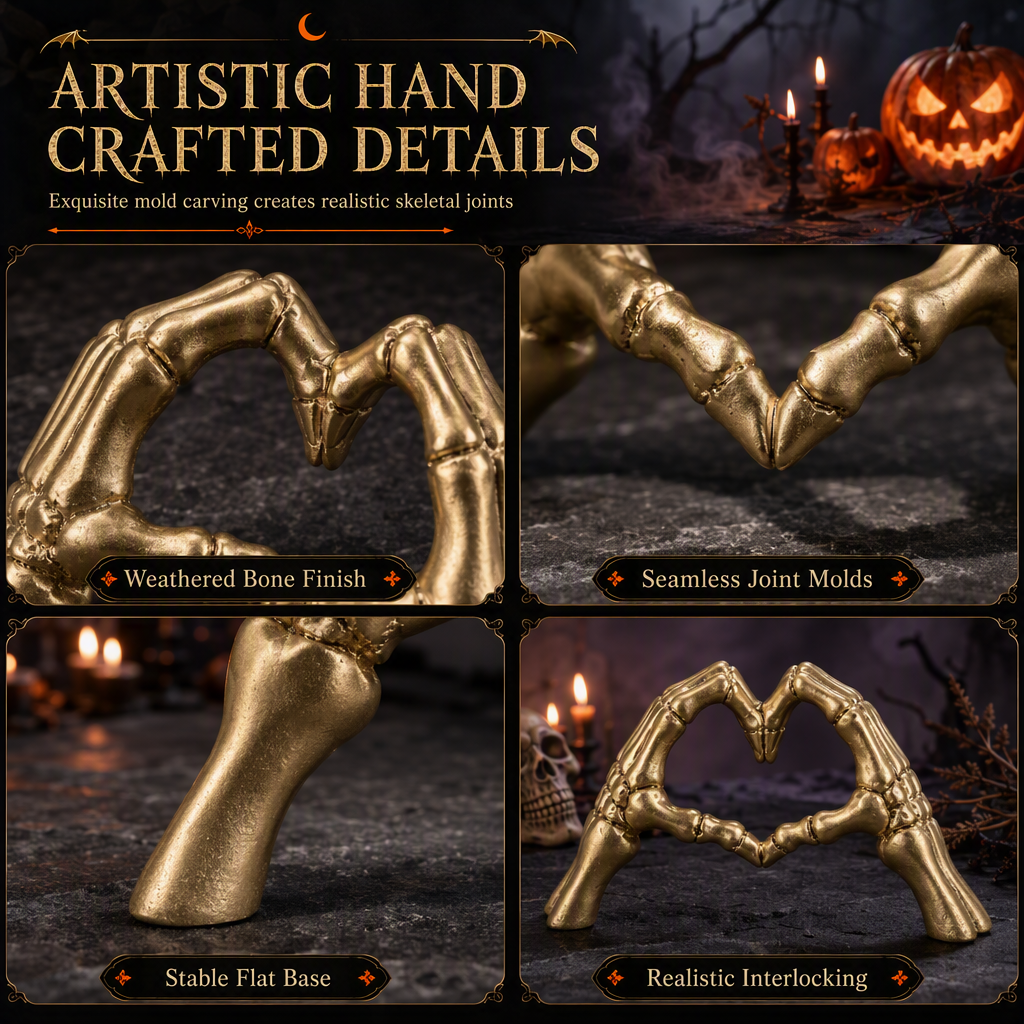 🎃🖤 Halloween Skelet-Figur i Resin med Hjertegestus til Bolig- & Soveværelsesindretning