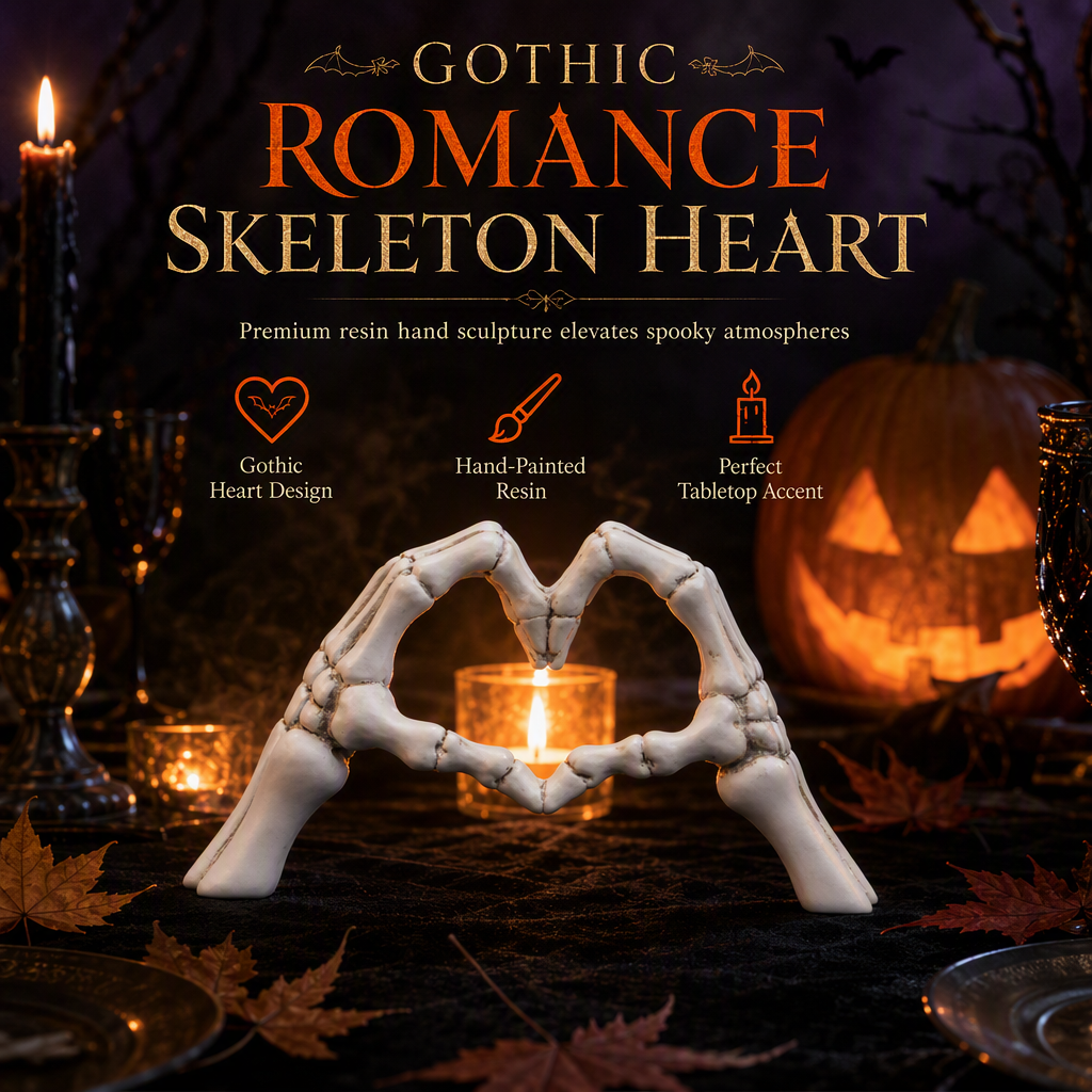 🎃🖤 Halloween Skelet-Figur i Resin med Hjertegestus til Bolig- & Soveværelsesindretning