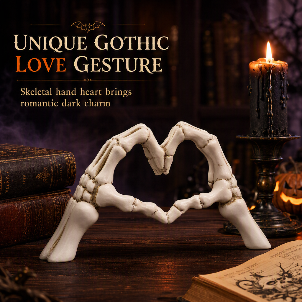 🎃🖤 Halloween Skelet-Figur i Resin med Hjertegestus til Bolig- & Soveværelsesindretning