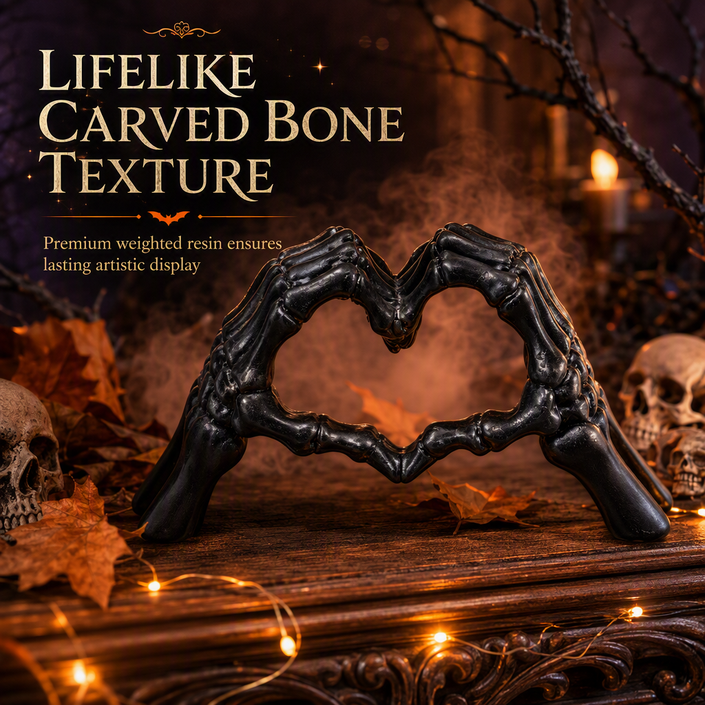 🎃🖤 Halloween Skelet-Figur i Resin med Hjertegestus til Bolig- & Soveværelsesindretning