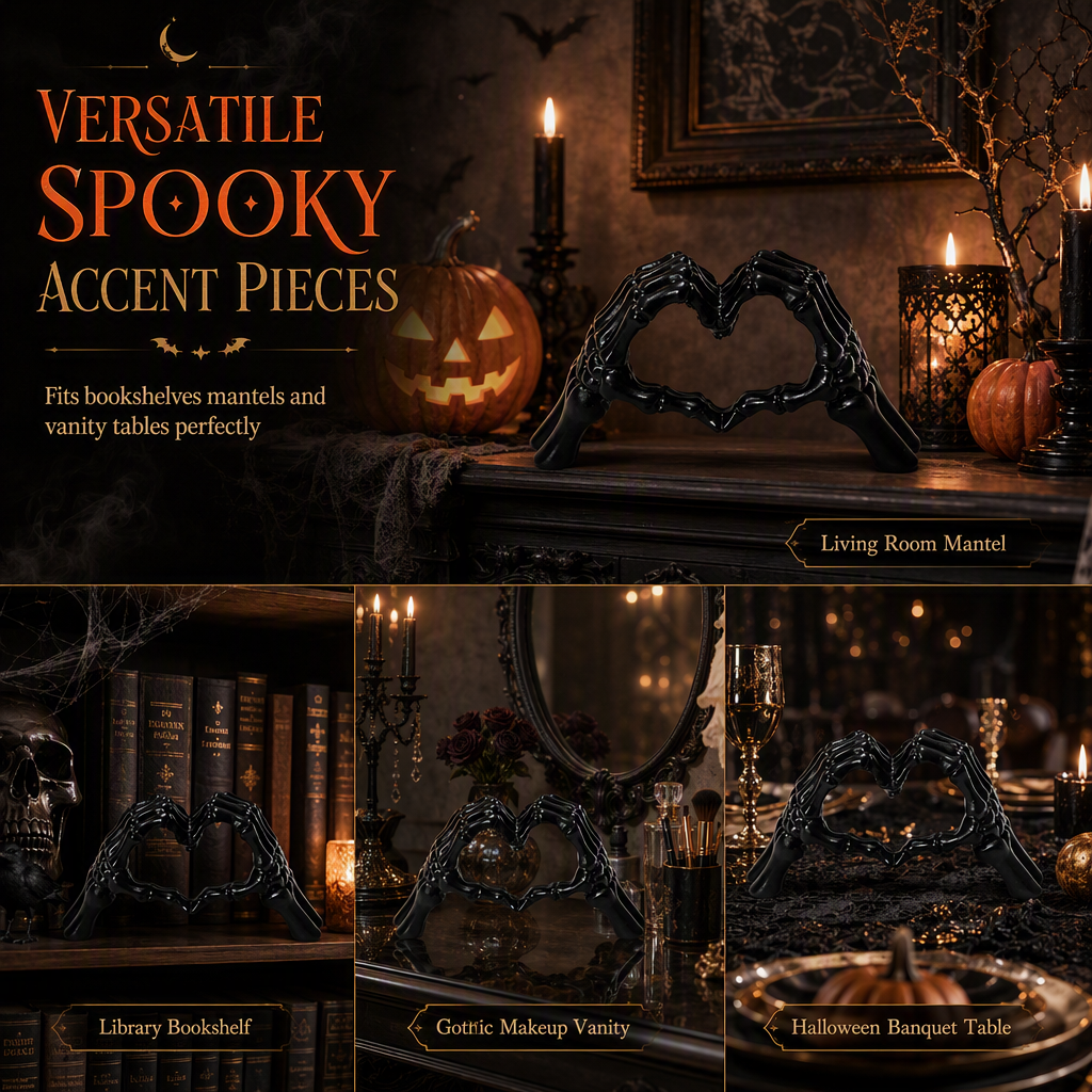 🎃🖤 Halloween Skelet-Figur i Resin med Hjertegestus til Bolig- & Soveværelsesindretning