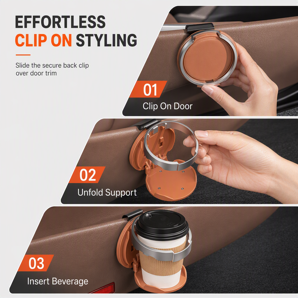 ⏰ Multifunktionel foldbar cup holder til bildør — til drikkevarer og flasker 🚗🥤