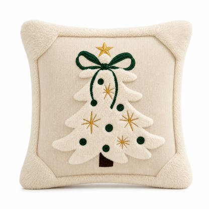 ⏳🔥 BEGRÆNSET TID: 50% RABAT! ⏰ Broderet juletræ-pudeovertræk med sløjfe (45×45 cm) | Dekorativt pudeovertræk til stuen og sofaen 🎄🧸